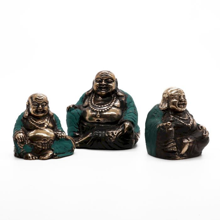 Set de 3 Statues Bouddha Rieur en Laiton – Tailles Assorties