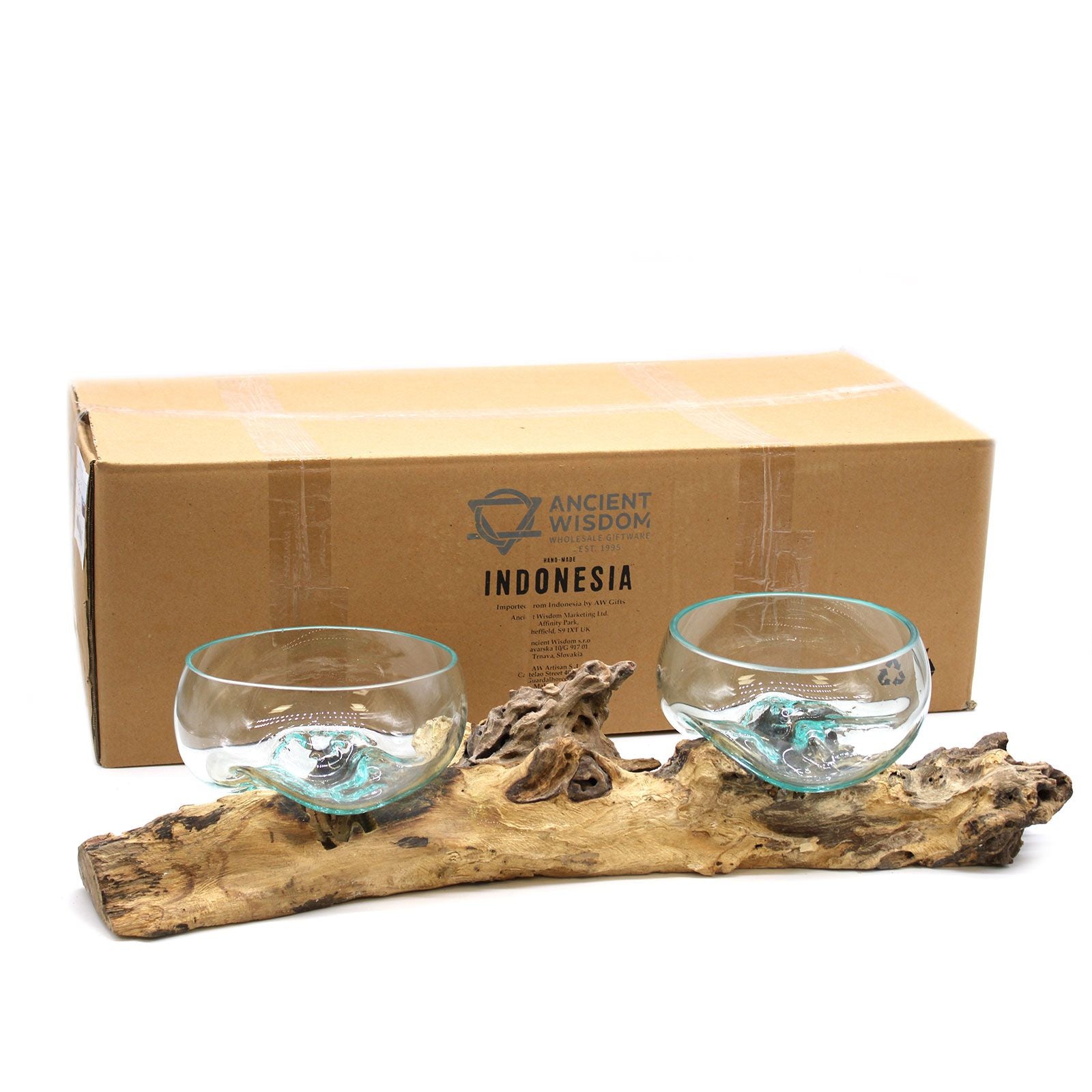 Présentoir Double en Verre en Fusion sur Racine de Gamal - 75 cm