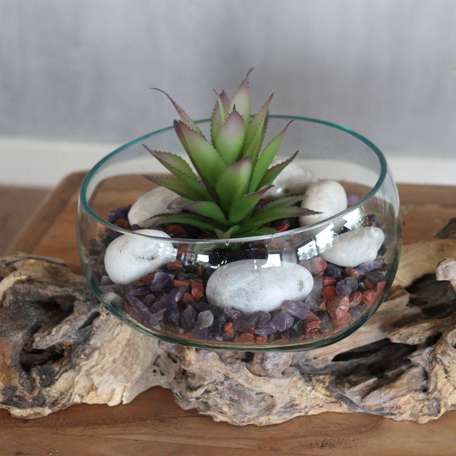 Présentoir Double en Verre en Fusion sur Racine de Gamal - 75 cm