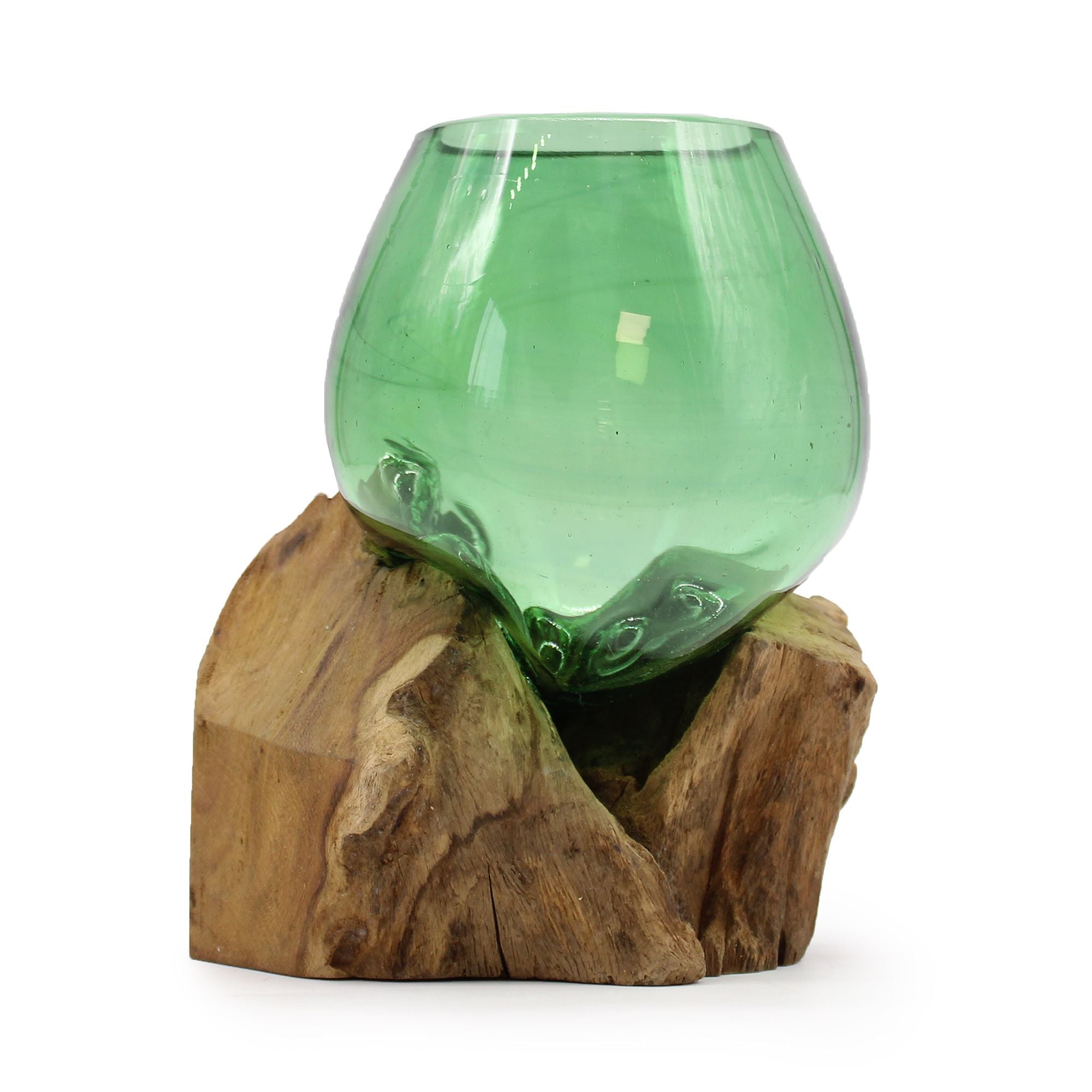 Petit Bol en Verre Recyclé sur Bois – Bouteille de Bière Recyclée – 18 cm
