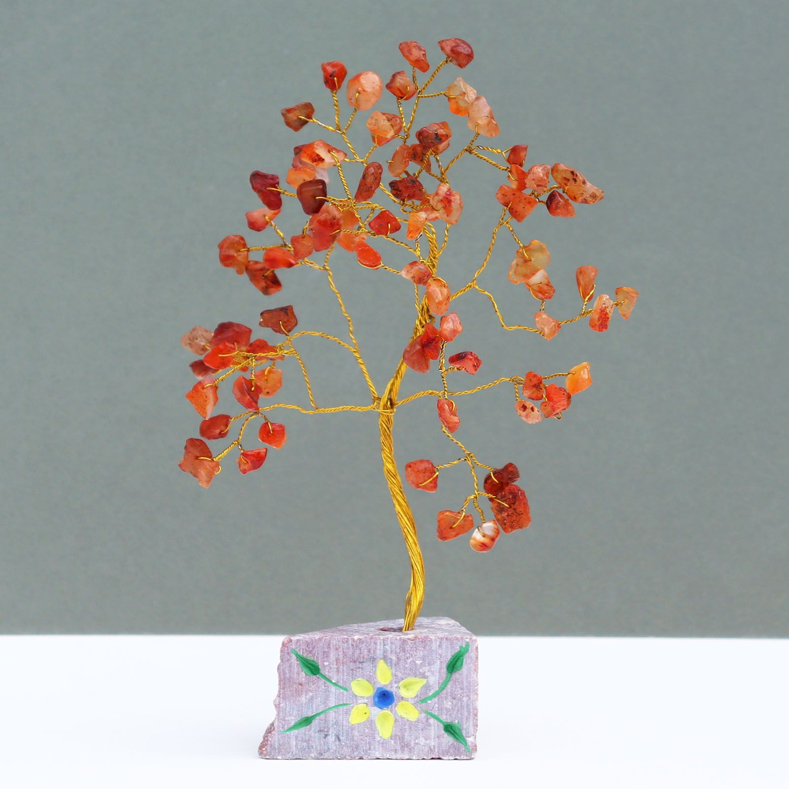 Tree of Life in Natural Carnelian – 80 Stones – Handmade Decorative Piece