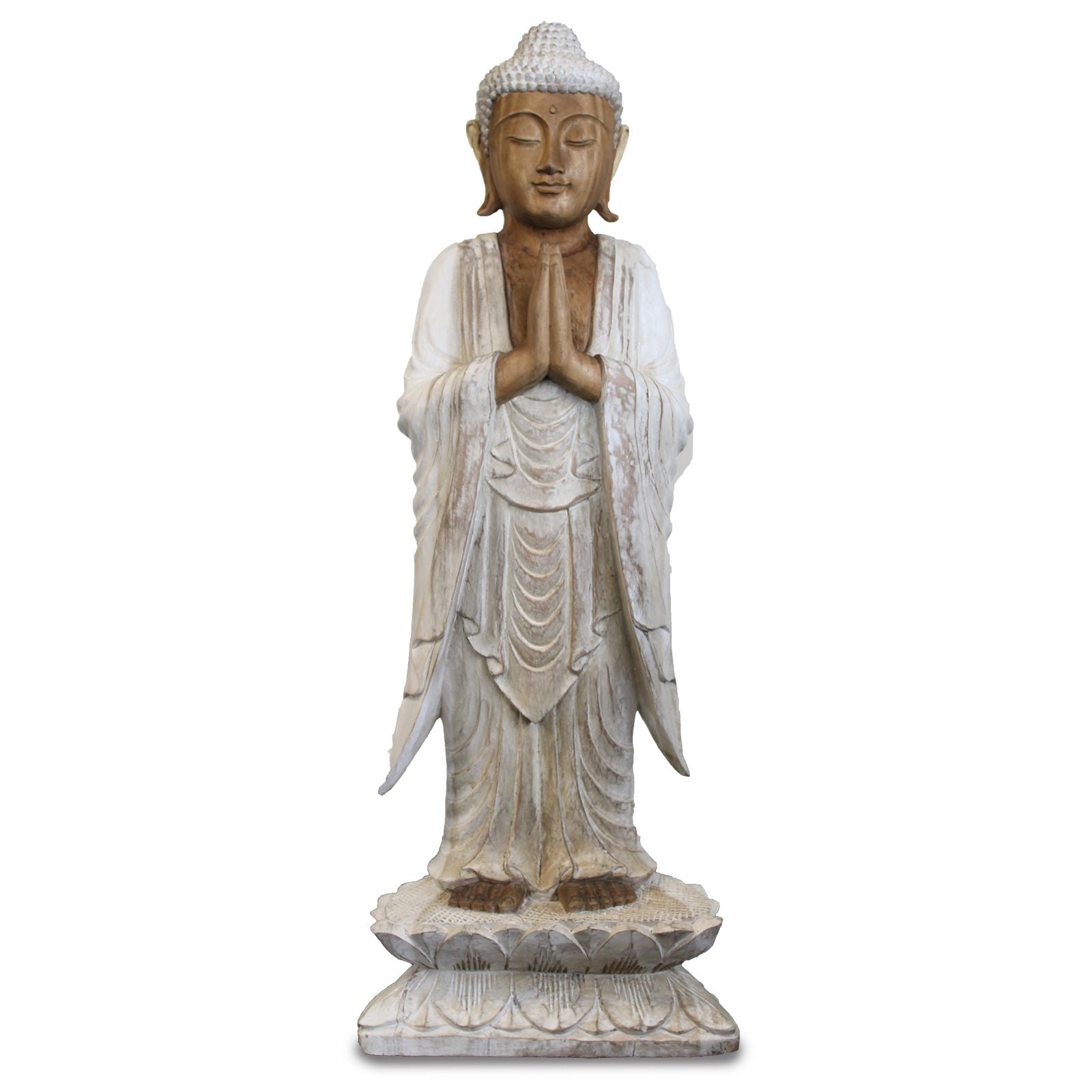 Statue de Bouddha sculptée à la main – 100 cm – Blanchie à la chaux