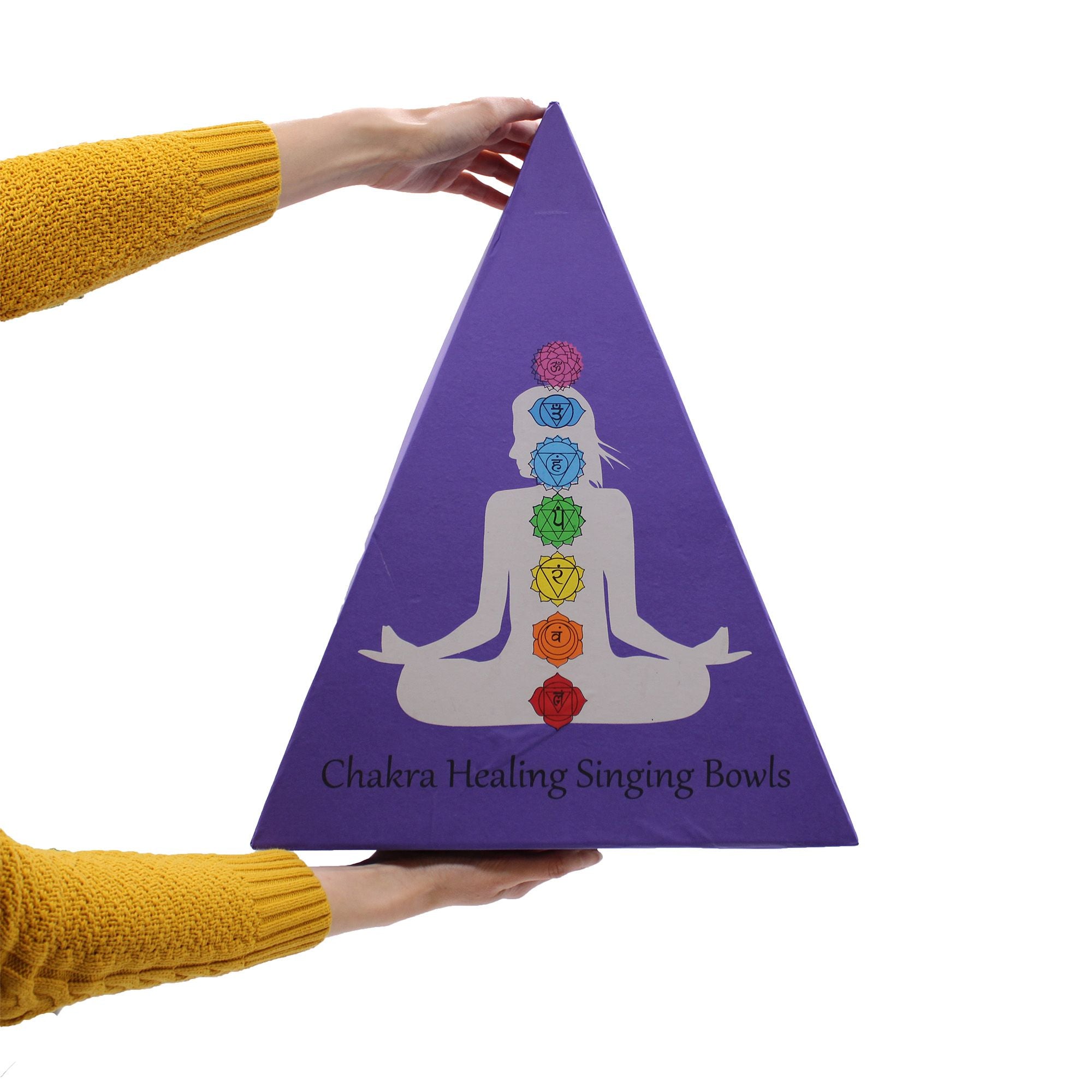 Coffret de bols chantants en laiton – Pyramide des chakras – Ensemble de 7 bols