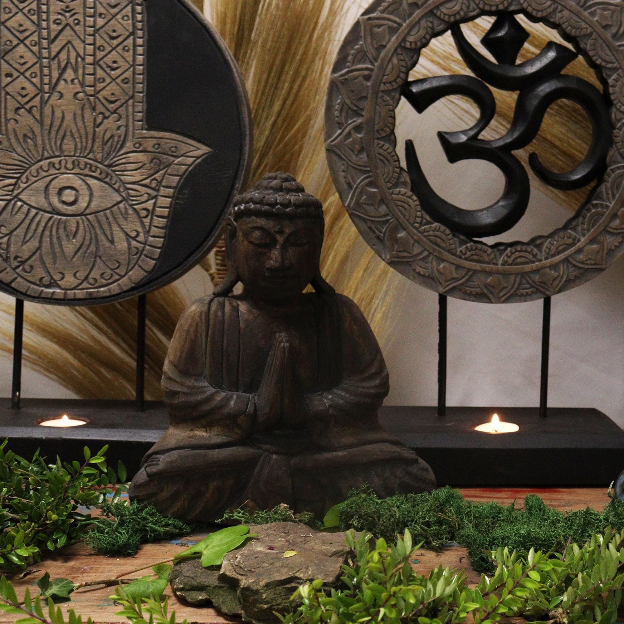 Ensemble Feng Shui Bouddha - Symbole Om – Gris & Noir (2 modèles)