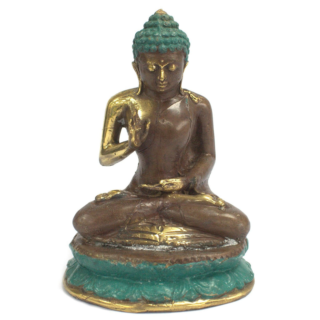 Statue de Bouddha assis en laiton – Mudra de protection (Abhaya Mudra)