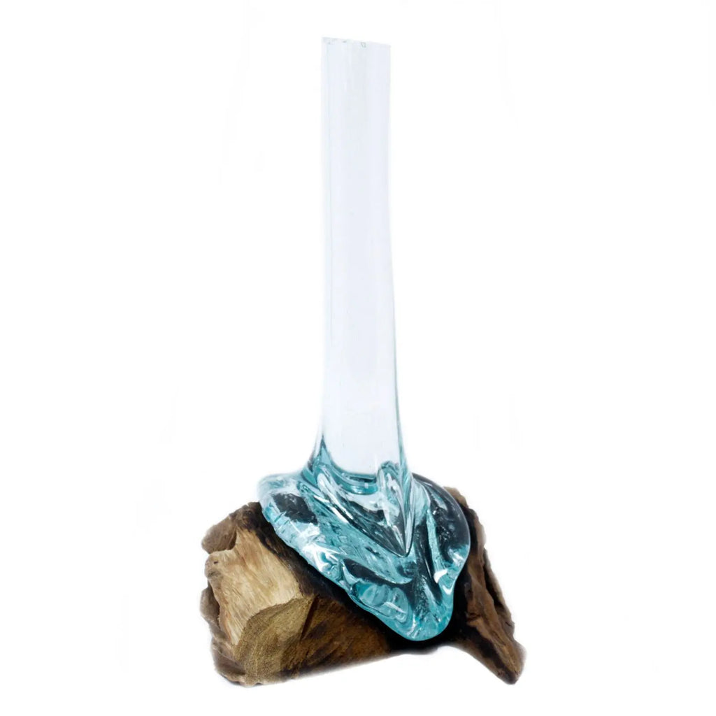 Vase Haut en Verre en Fusion sur Racine de Gamal - Pièce Artisanale Balinaise