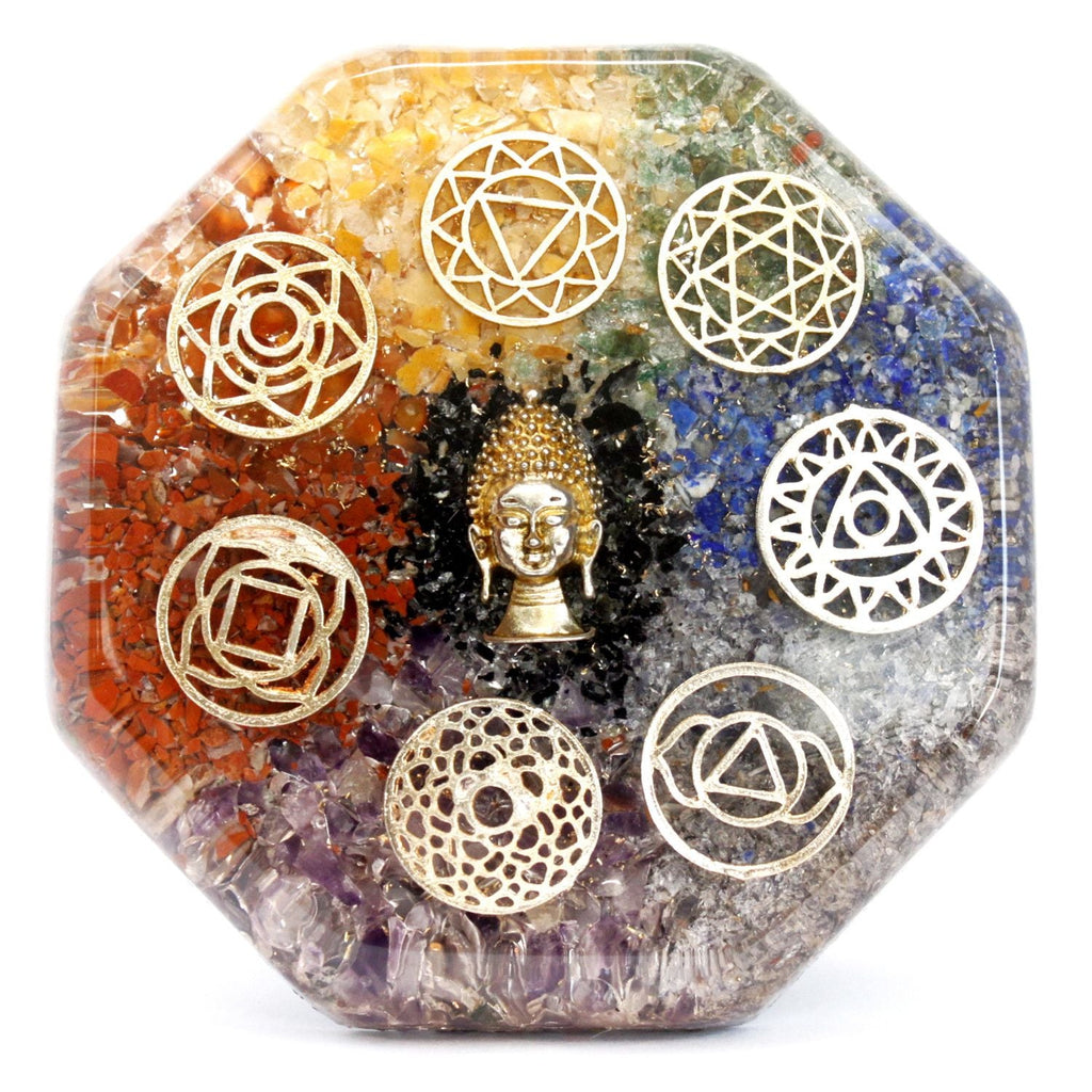 Bloc d'alimentation de bureau en orgonite - Chakra du Bouddha - (11x1,5 cm) - Karmic Artisan