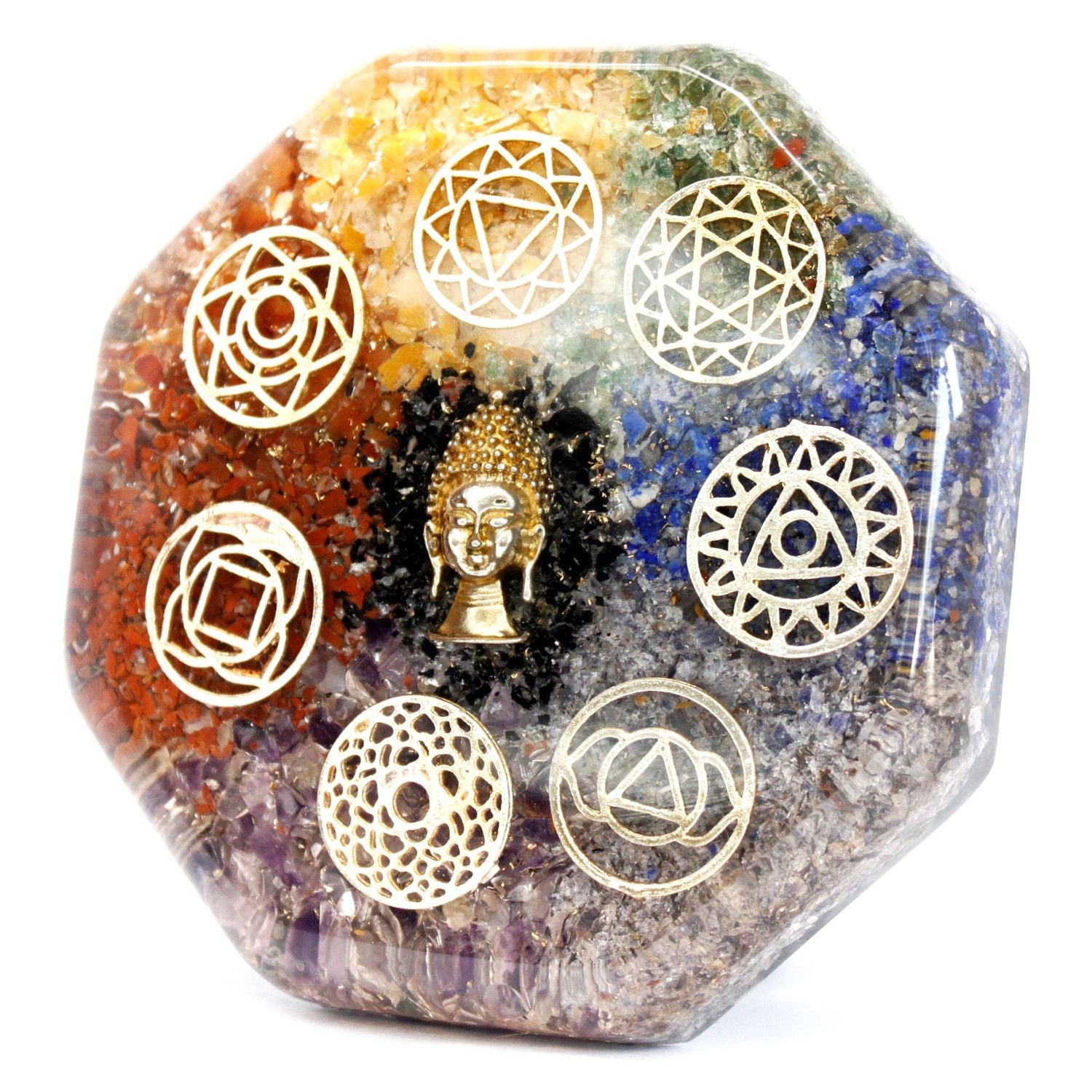 Bloc d'alimentation de bureau en orgonite - Chakra du Bouddha - (11x1,5 cm) - Karmic Artisan