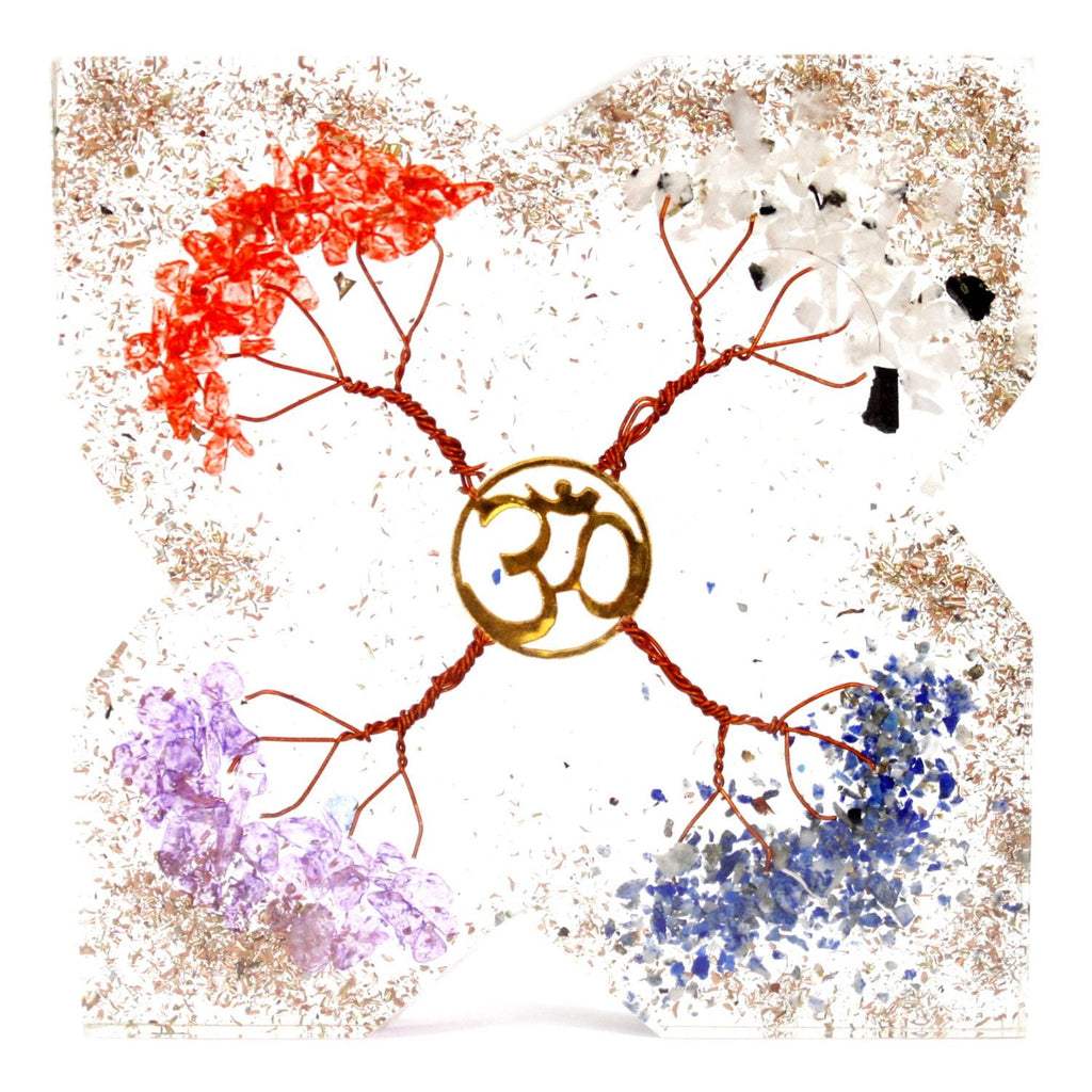 Bloc d’énergie en orgonite – Symbole Om & Arbres de Vie - Karmic Artisan