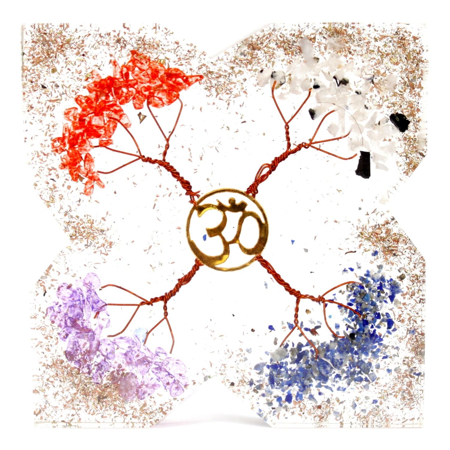 Bloc d’énergie en orgonite – Symbole Om & Arbres de Vie - Karmic Artisan