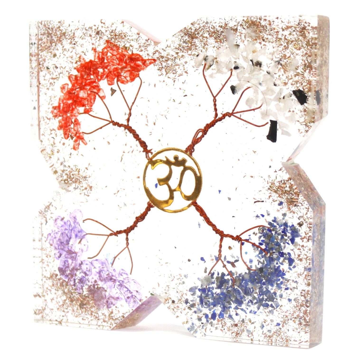 Bloc d’énergie en orgonite – Symbole Om & Arbres de Vie - Karmic Artisan