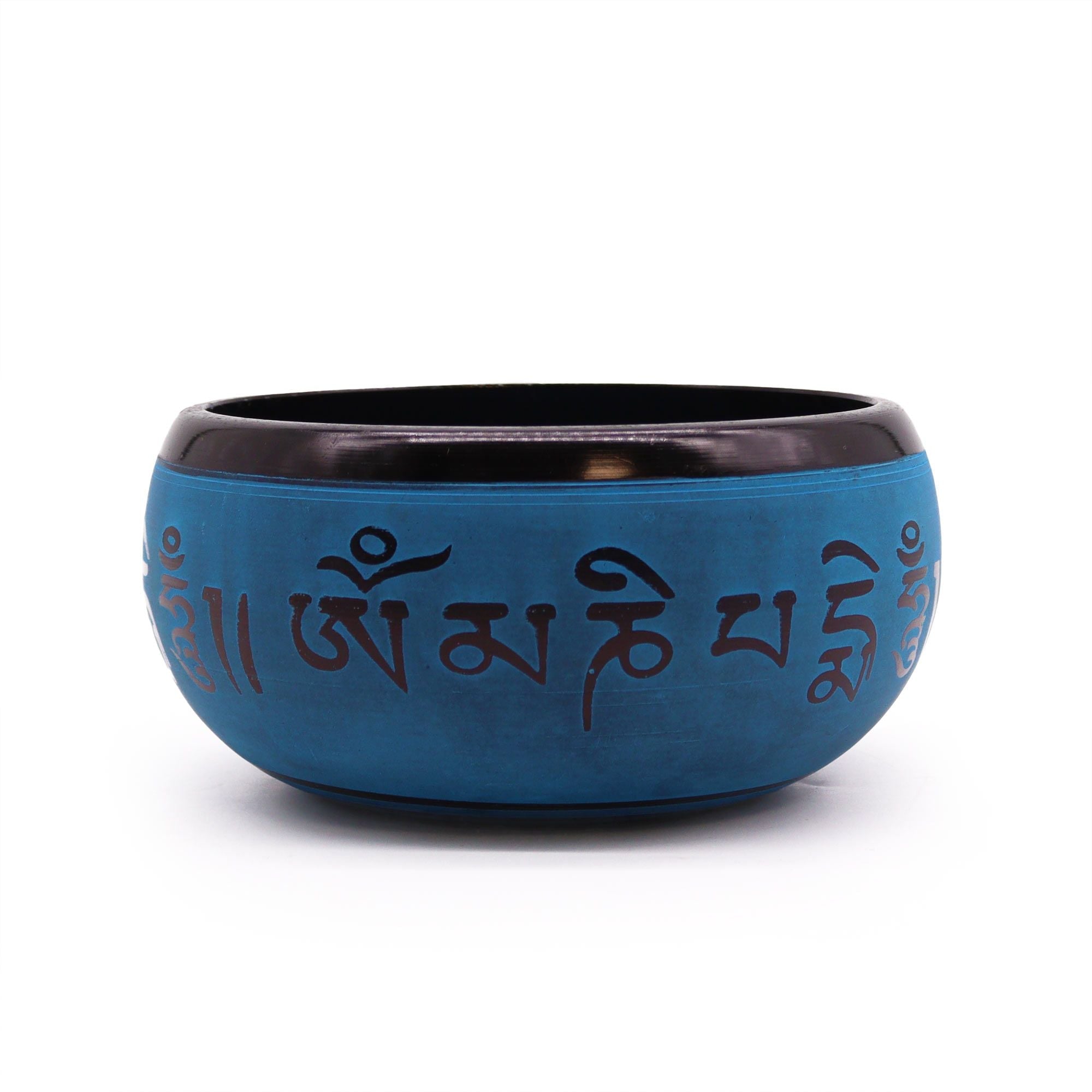 Bol chantant en aluminium - Mantra bleu Cinq Bouddhas - 16 cm - Karmic Artisan