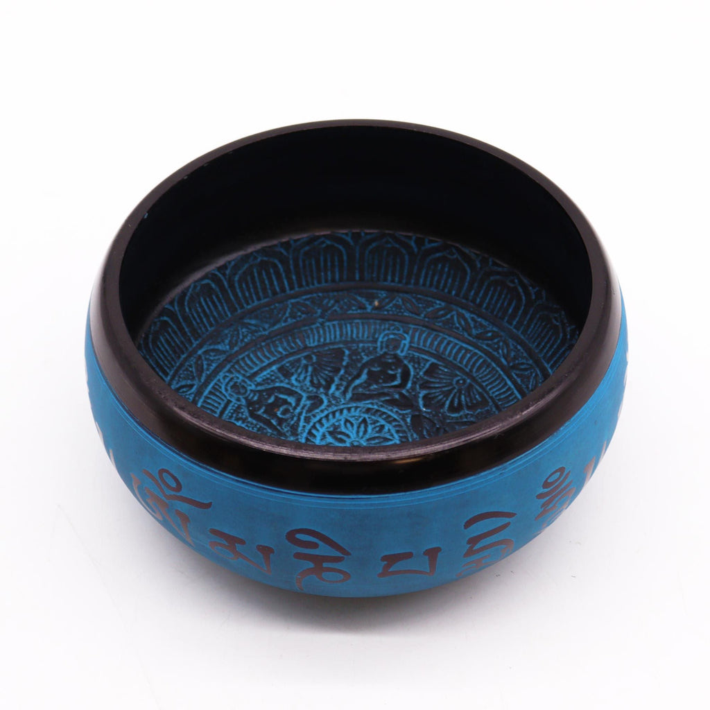 Bol chantant en aluminium - Mantra bleu Cinq Bouddhas - 16 cm - Karmic Artisan