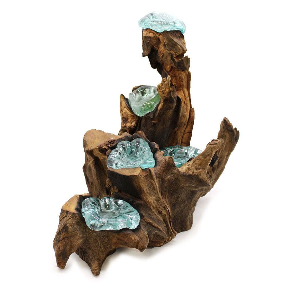 Bougeoir en Verre Fondu sur Bois de Gamal – Cinq Coupelles - Karmic Artisan