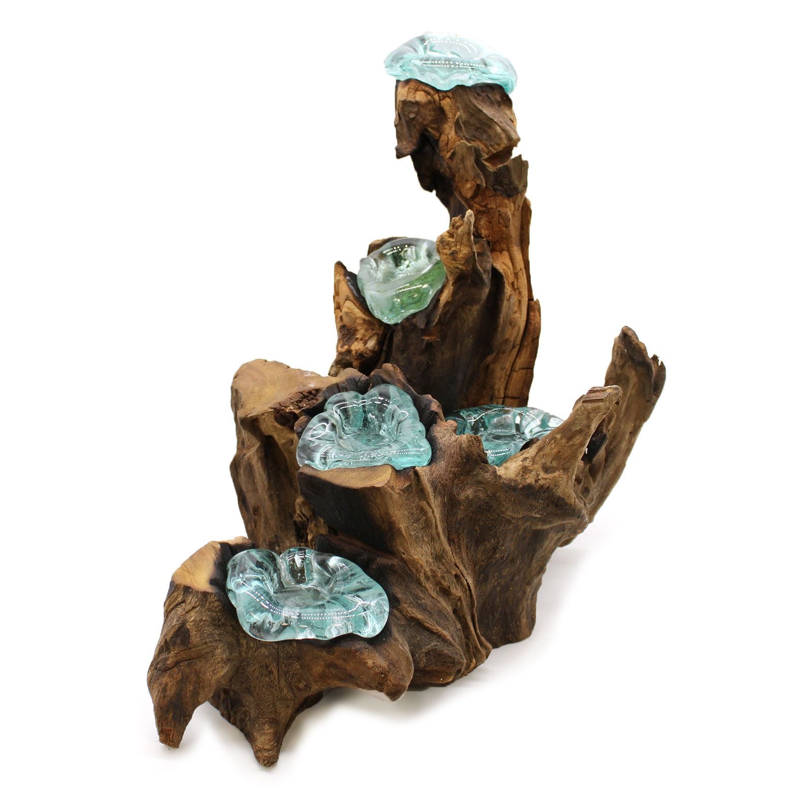 Bougeoir en Verre Fondu sur Bois de Gamal – Cinq Coupelles - Karmic Artisan
