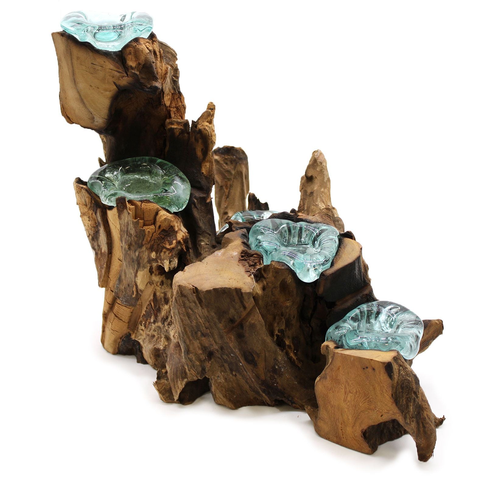 Bougeoir en Verre Fondu sur Bois de Gamal – Cinq Coupelles - Karmic Artisan