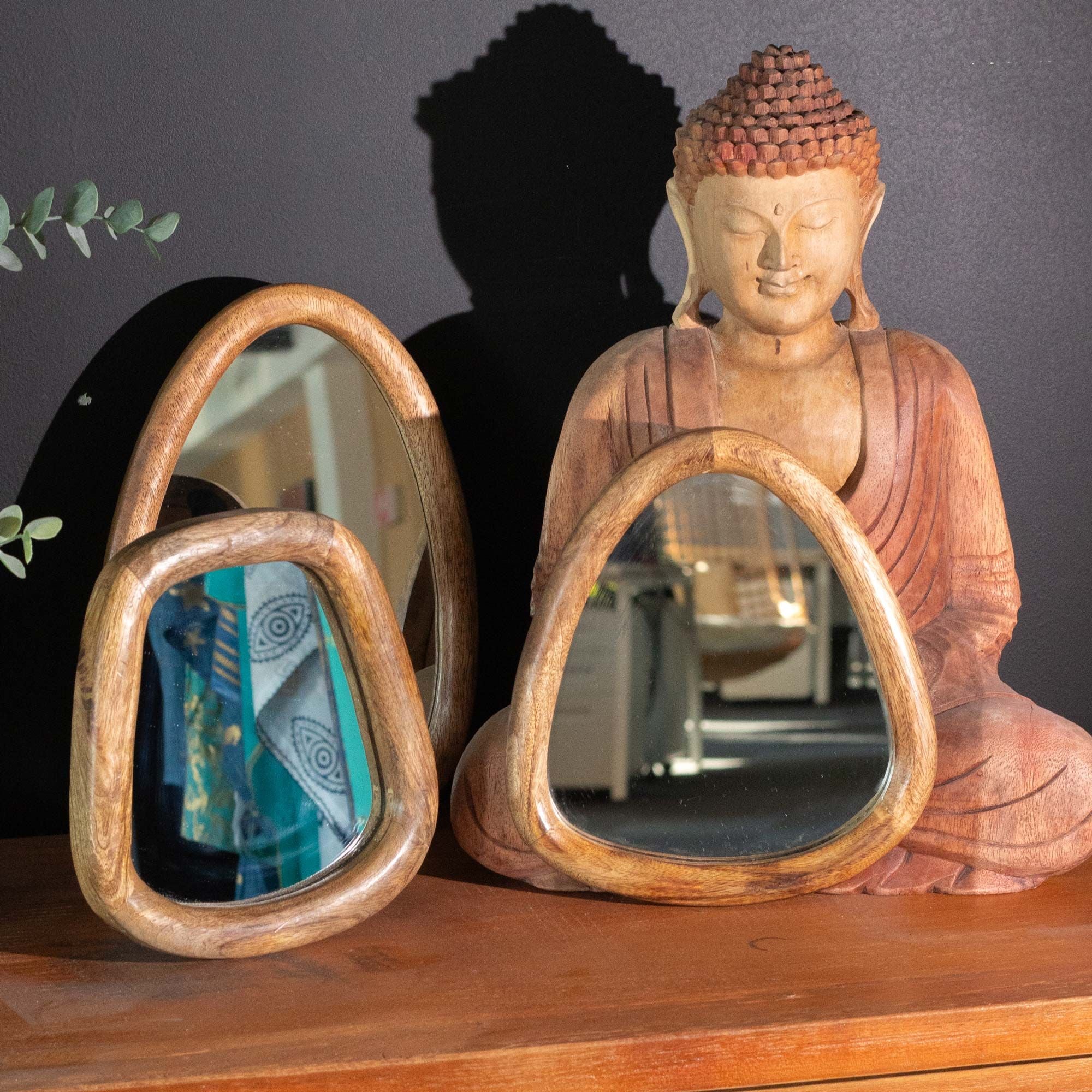 Ensemble de 3 miroirs en bois de manguier — Finition marron foncé - Karmic Artisan