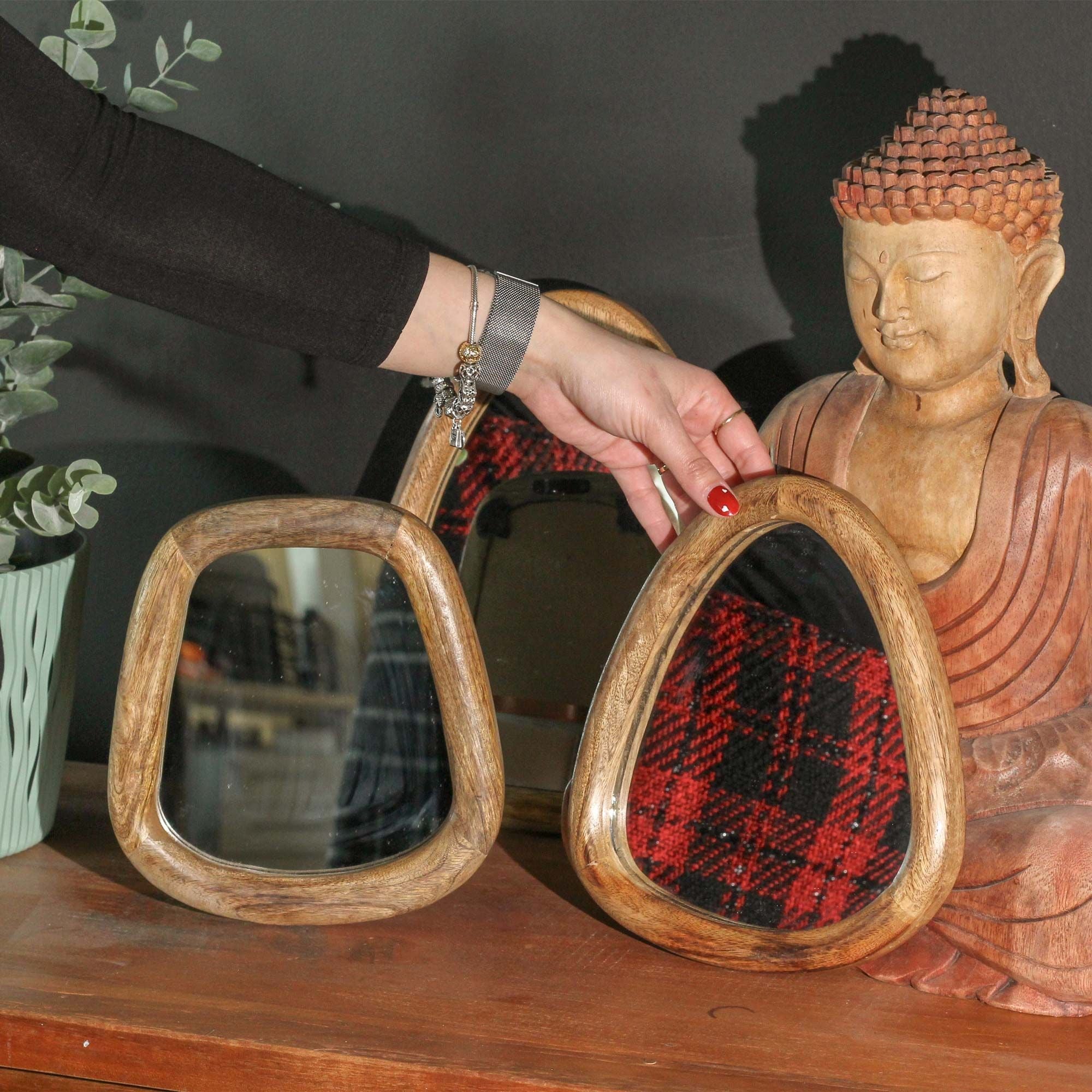 Ensemble de 3 miroirs en bois de manguier — Finition marron foncé - Karmic Artisan