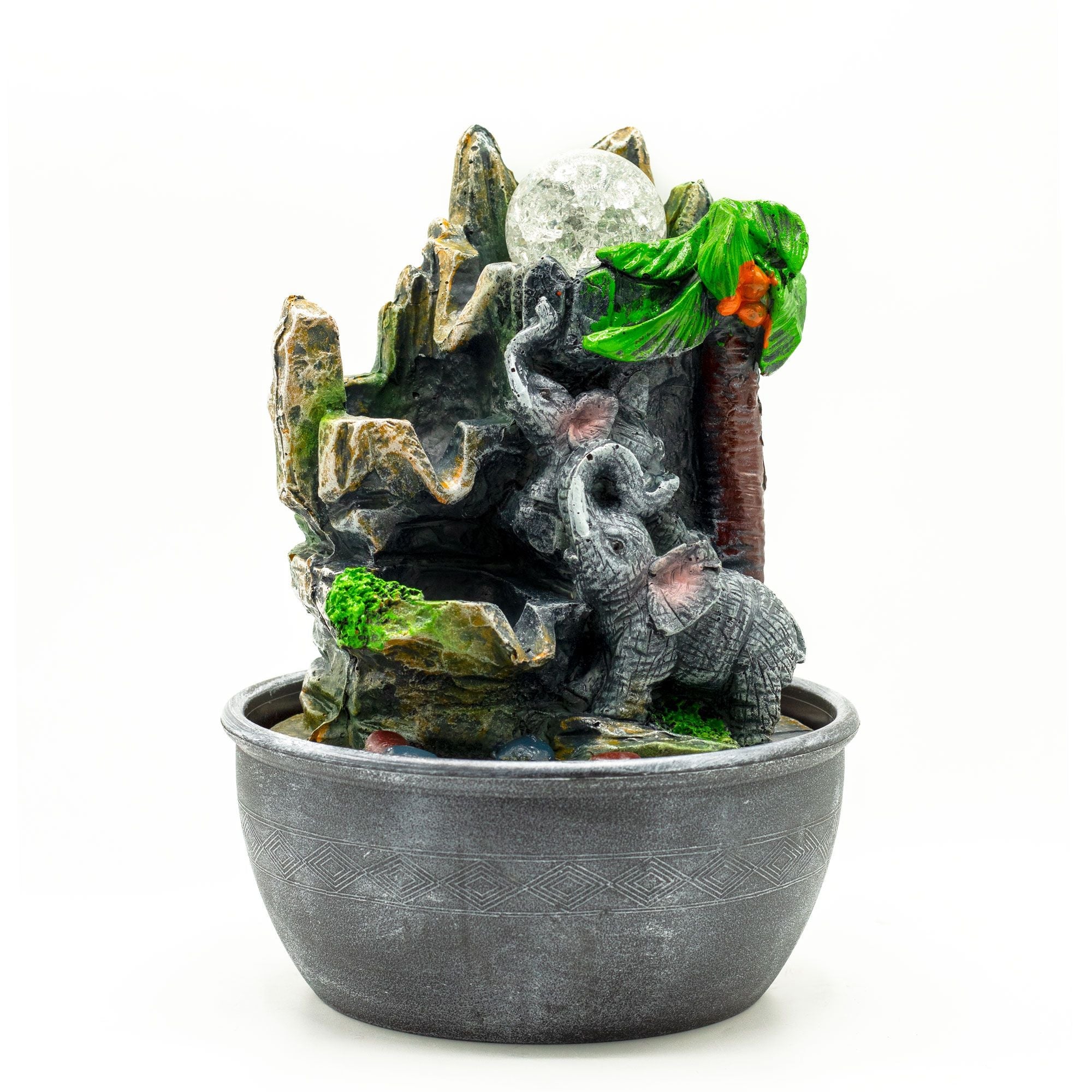 Fontaine de table – 25 cm – Éléphants et palmier - Karmic Artisan