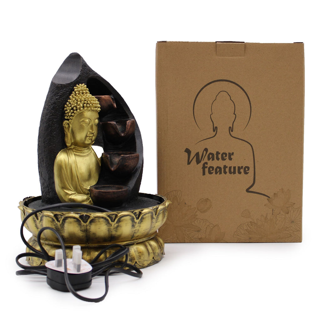 Fontaine de Table 30 cm – Bouddha Doré &amp; Pots Verseurs - Karmic Artisan