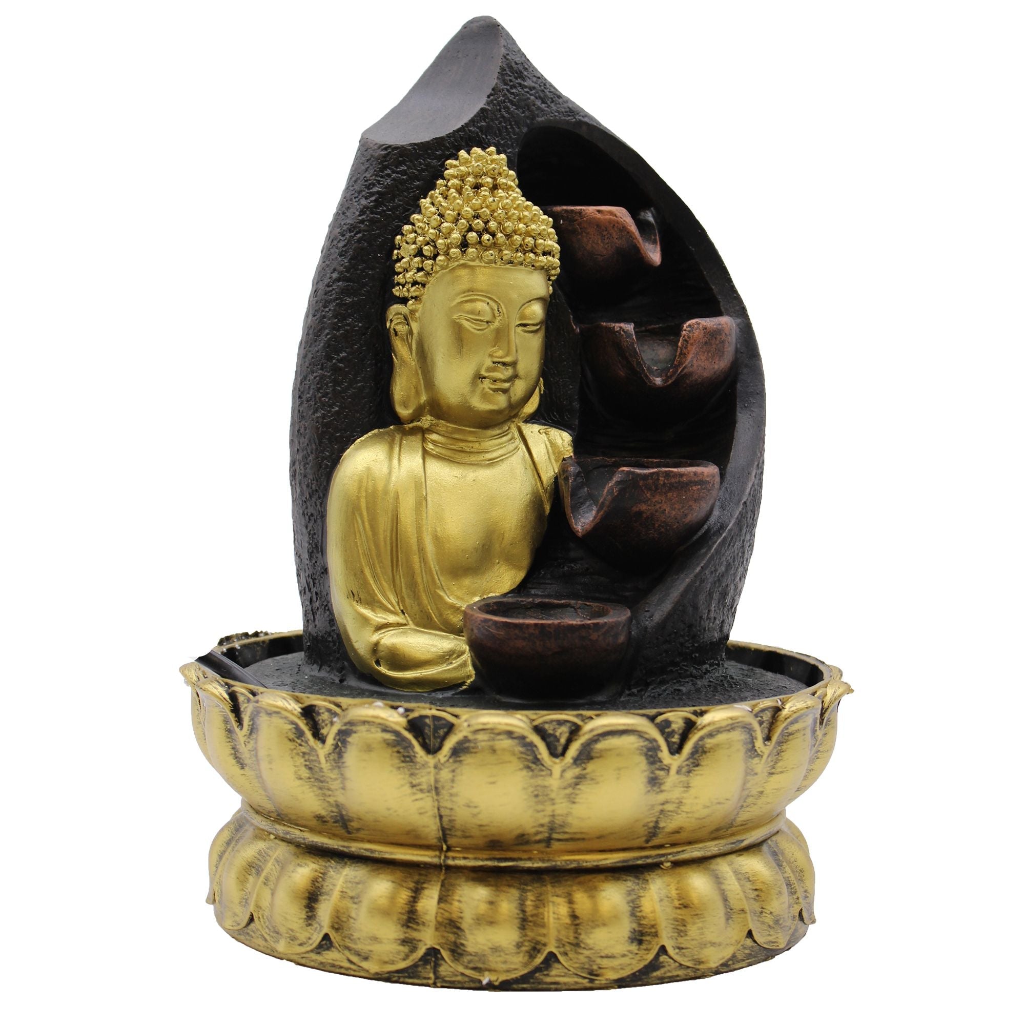 Fontaine de Table 30 cm – Bouddha Doré &amp; Pots Verseurs - Karmic Artisan