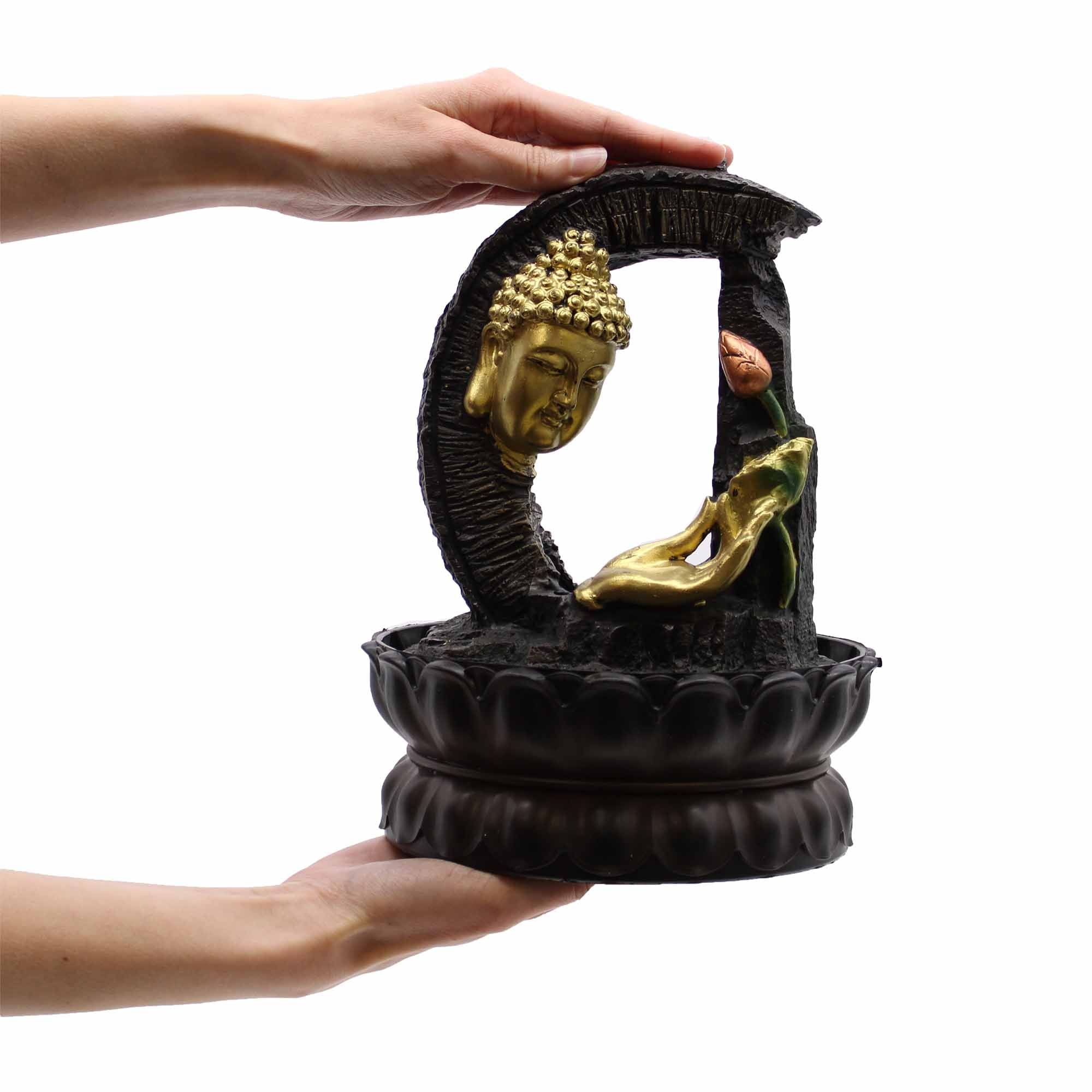 Fontaine de Table 30 cm – Bouddha Doré & lotus - Karmic Artisan