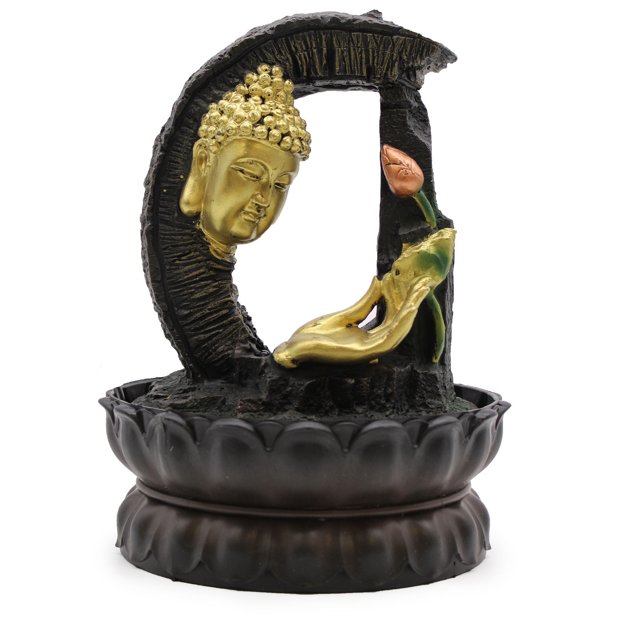 Fontaine de Table 30 cm – Bouddha Doré & lotus - Karmic Artisan