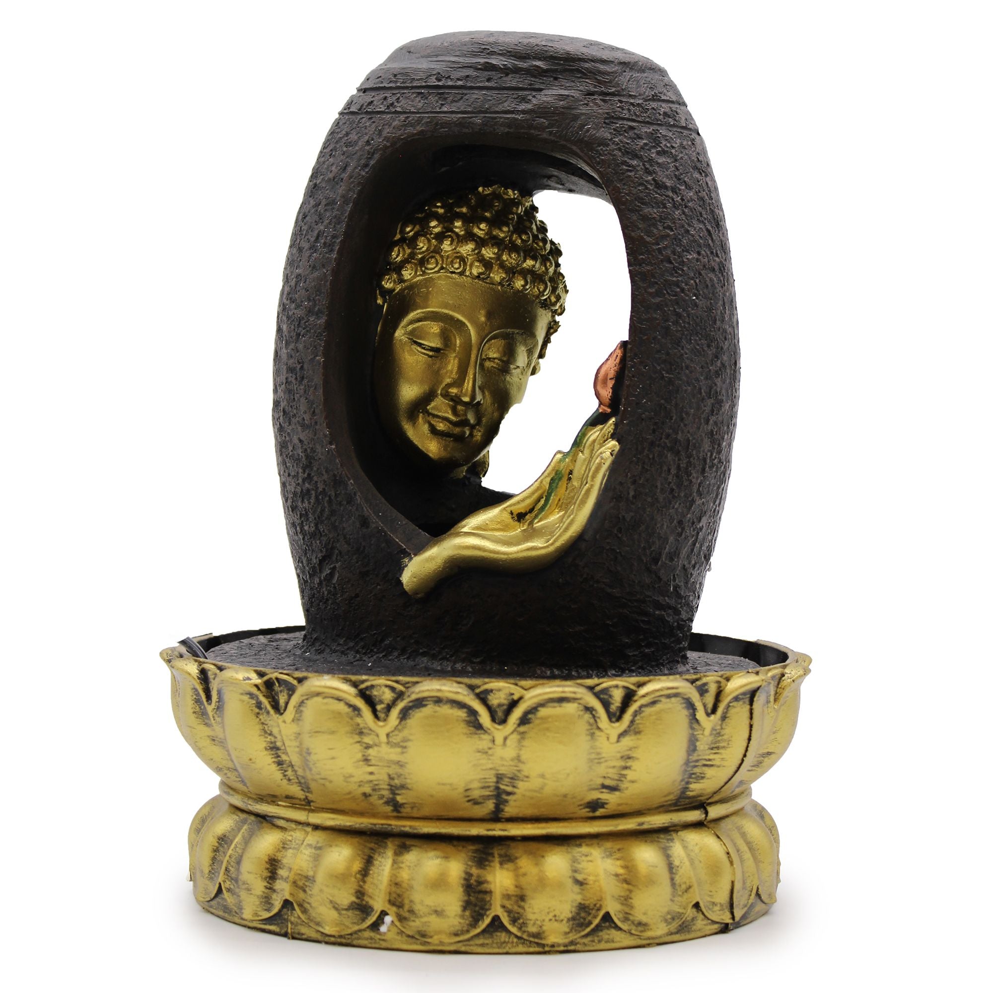 Fontaine de Table 30 cm – Bouddha Doré & Vitarka Mudra - Karmic Artisan