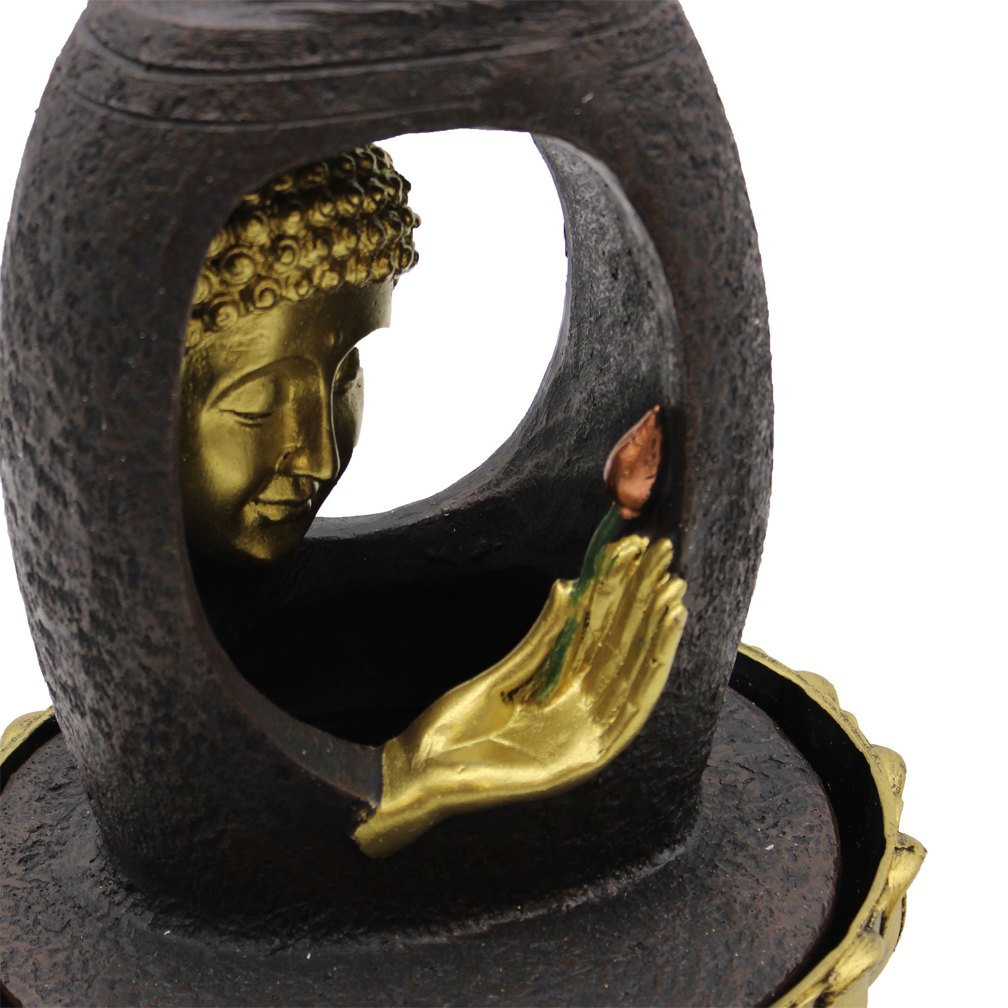 Fontaine de Table 30 cm – Bouddha Doré & Vitarka Mudra - Karmic Artisan