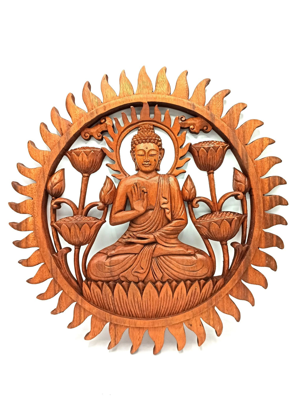 Panneau Bouddha & Lotus – 40 cm - Karmic Artisan