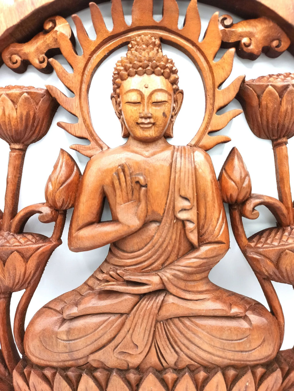 Panneau Bouddha & Lotus – 40 cm - Karmic Artisan