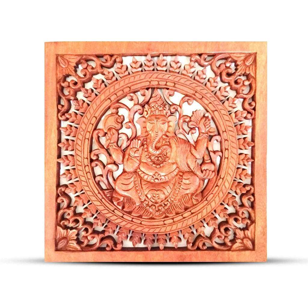 Panneau Décoratif Bouddha Ganesh – 40 × 40 cm - Karmic Artisan