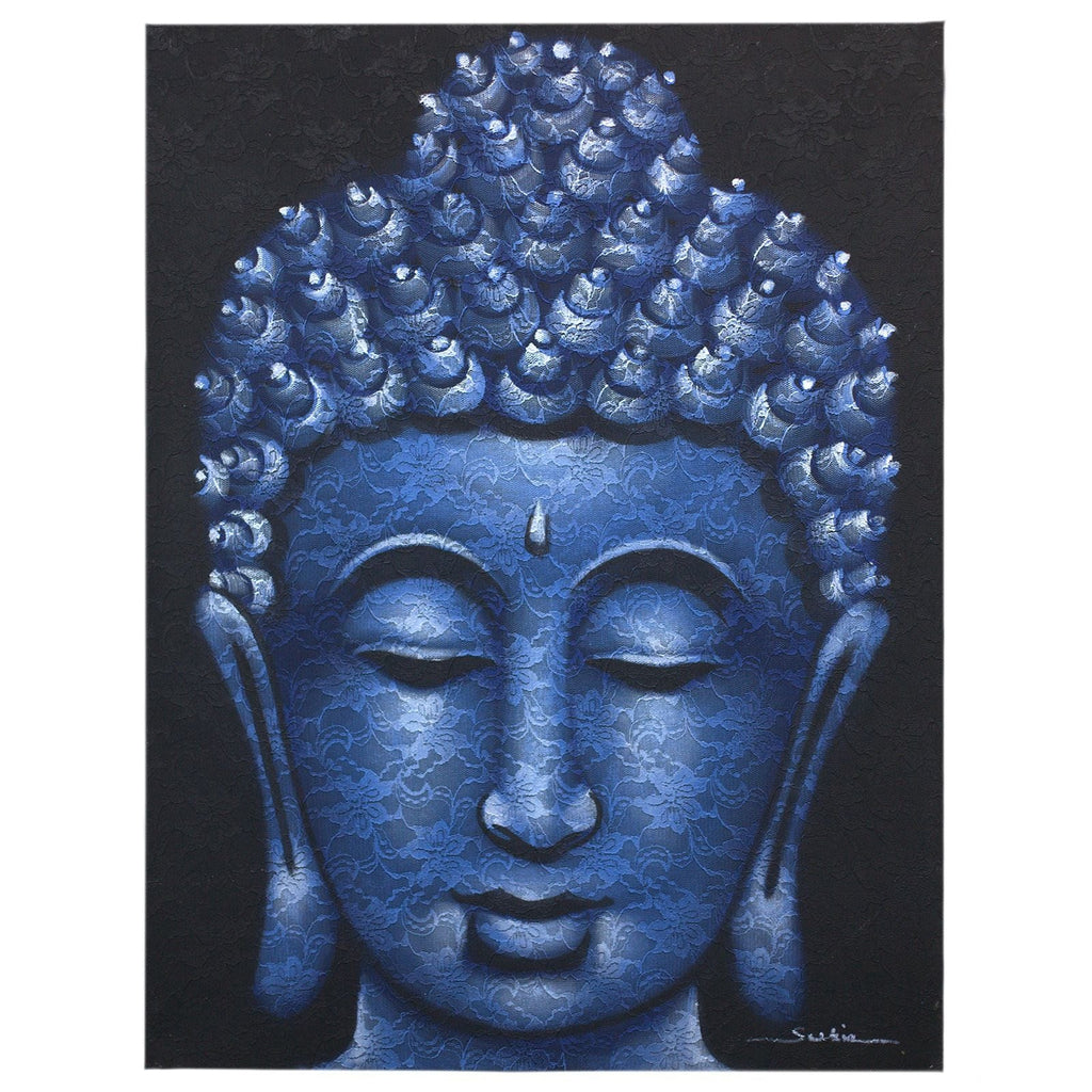 Peinture de Bouddha – Brocart Bleu - Karmic Artisan