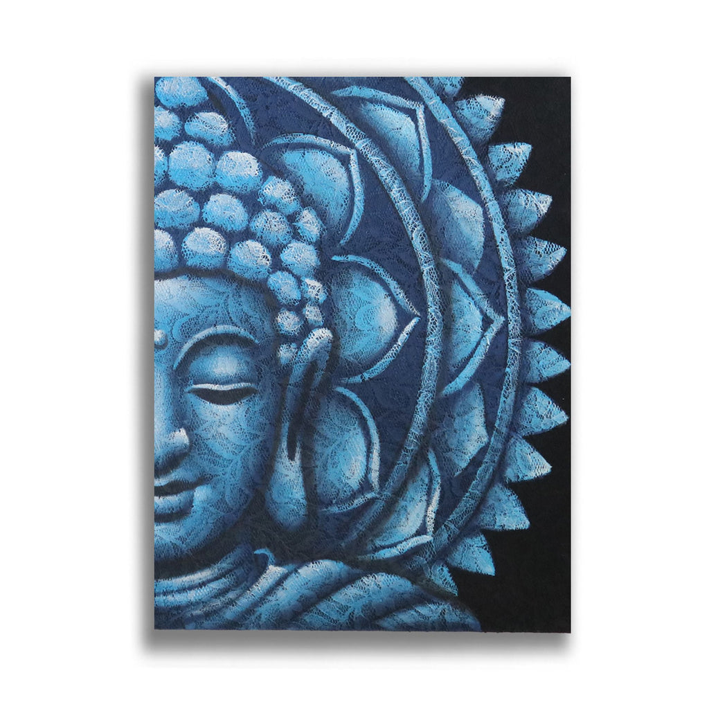 Peinture de Bouddha – Demi - Visage Bleu & Mandala - Karmic Artisan