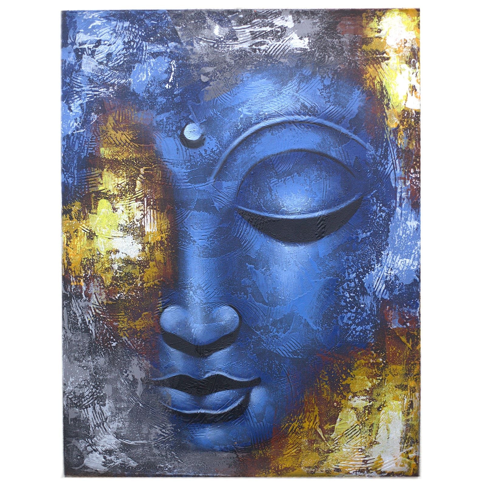 Peinture de Bouddha – Visage Bleu Abstrait - Karmic Artisan