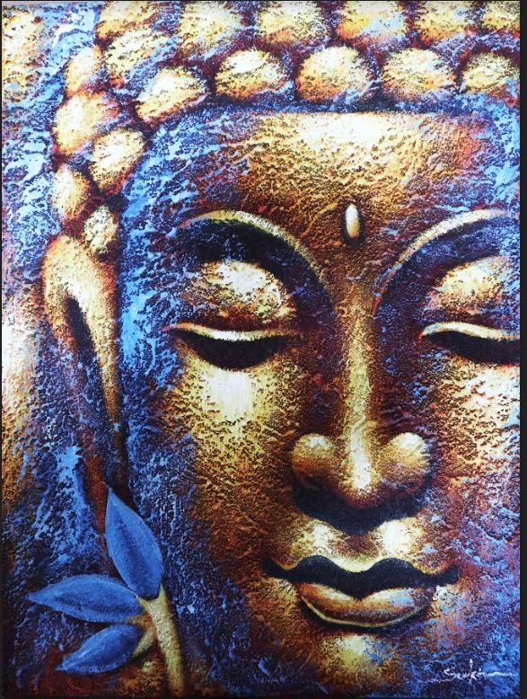 Peinture de Bouddha – Visage doré et fleur de lotus - Karmic Artisan