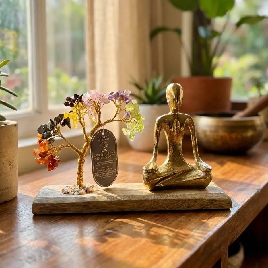 Jardin de yoga en pierres précieuses - Posture Mudra - Sept chakras - Arbre incliné - 100 pierres précieuses