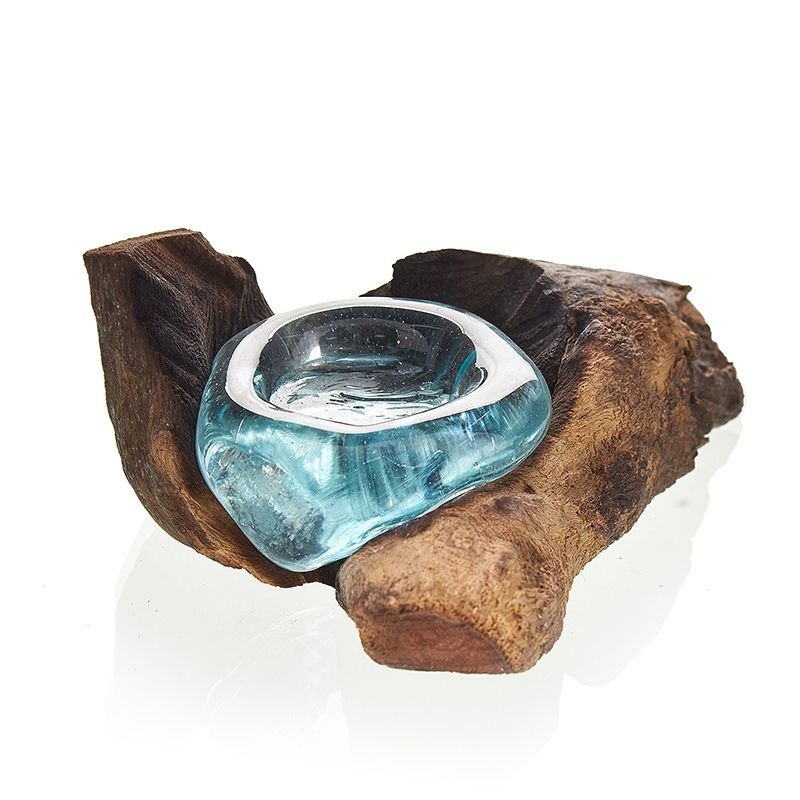 Porte - Bougie en Verre Fondu sur Bois de Gamal - Karmic Artisan