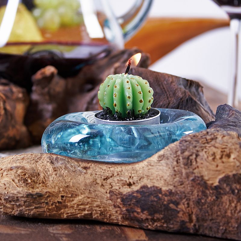 Porte - Bougie en Verre Fondu sur Bois de Gamal - Karmic Artisan