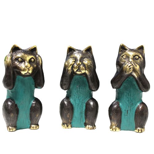Set de 3 Chats en Laiton – See No Evil, Hear No Evil, Speak No Evil – 7,5 cm - Karmic Artisan