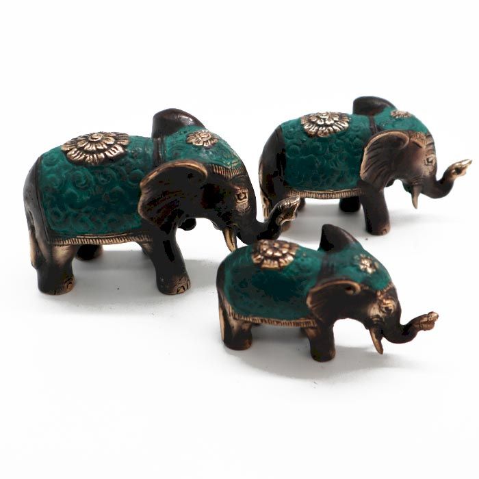 Set de 3 Éléphants Porte - Bonheur en Laiton – Feng Shui – Taille 4 à 5,5 cm - Karmic Artisan