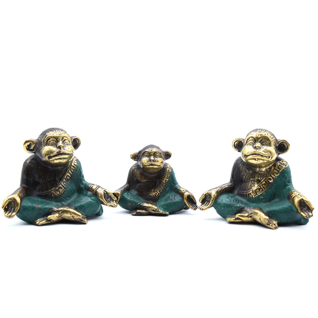 Set de 3 Singes en Laiton – Yoga &amp; Feng Shui – Taille 5 à 6 cm - Karmic Artisan
