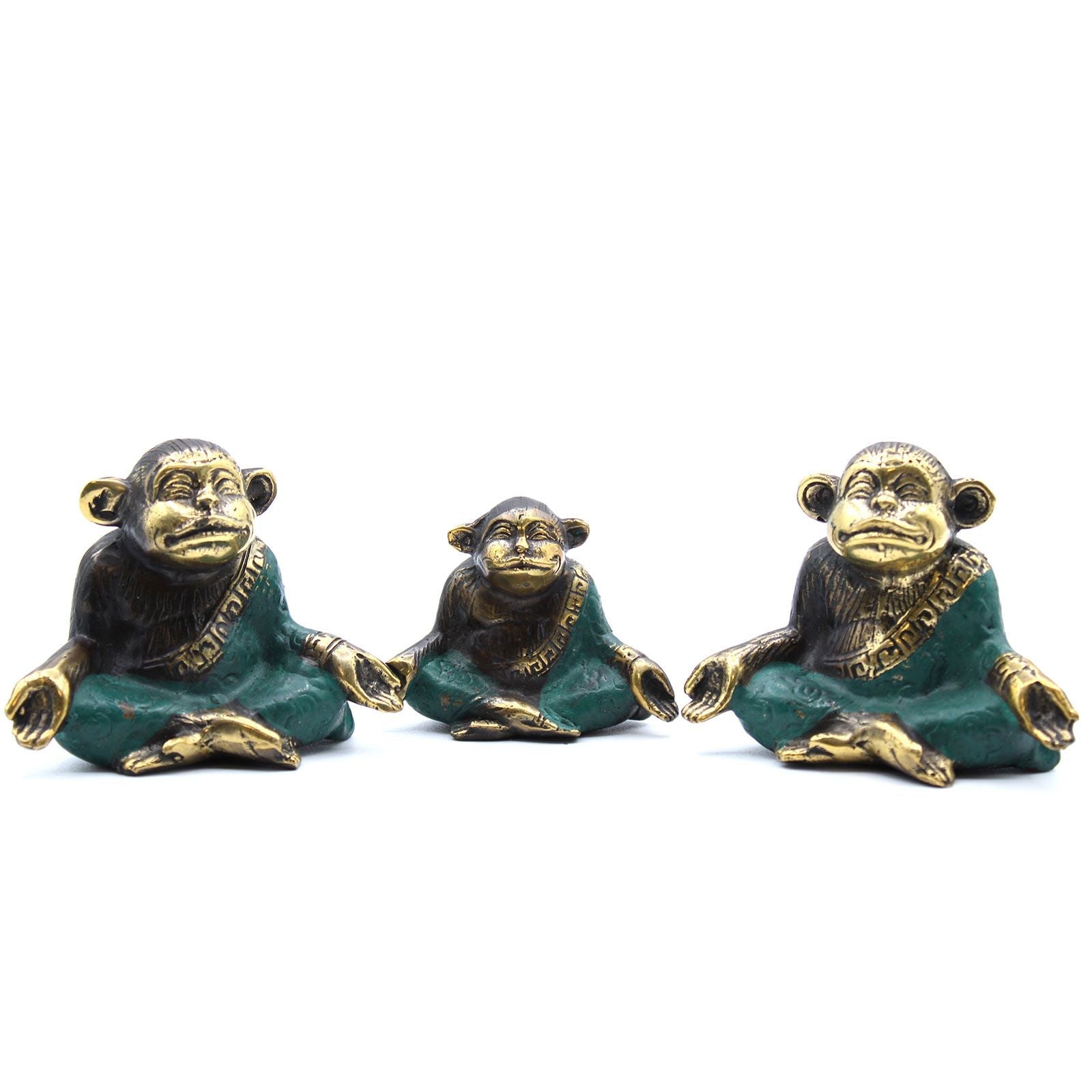Set de 3 Singes en Laiton – Yoga &amp; Feng Shui – Taille 5 à 6 cm - Karmic Artisan