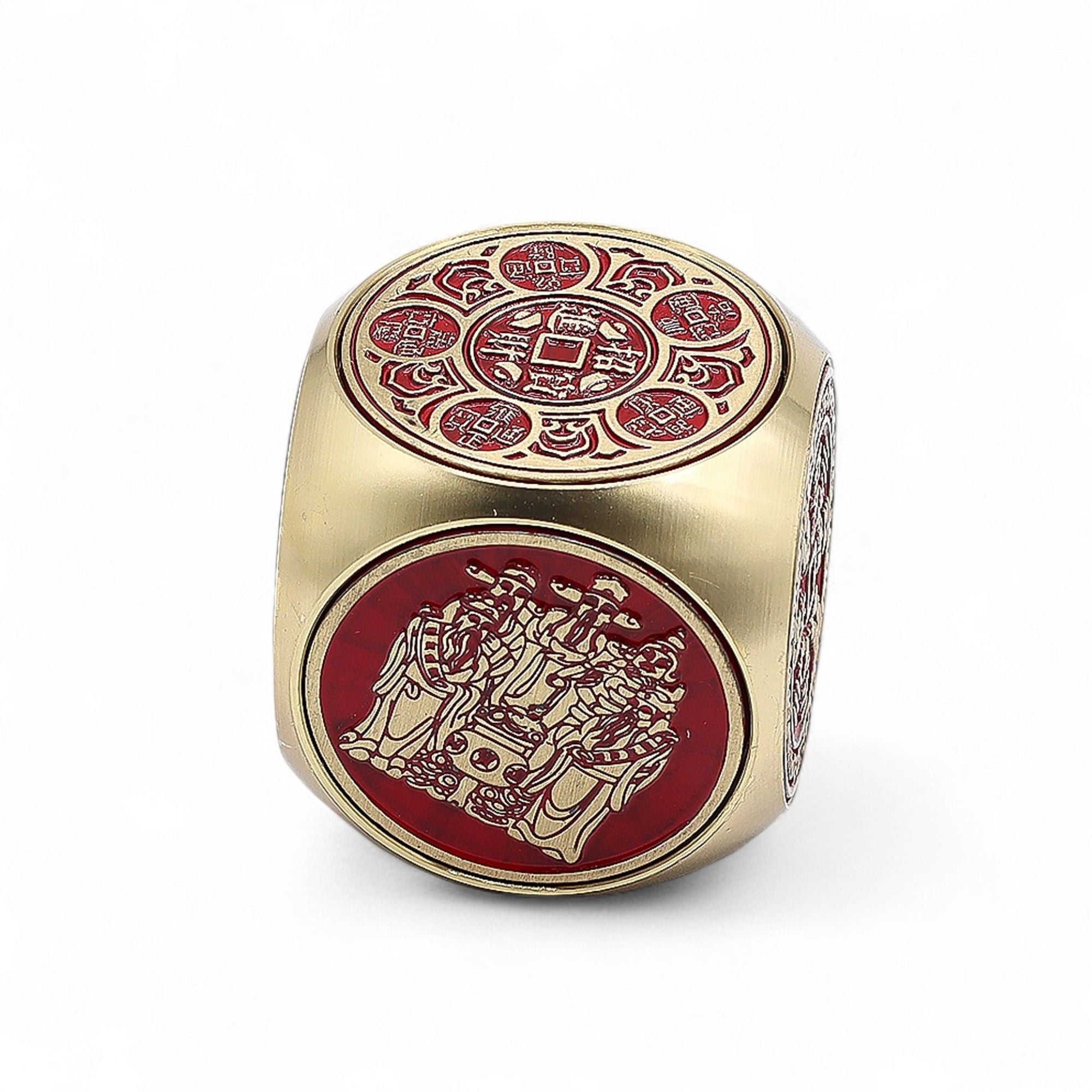Spinner cube de prospérité Feng Shui – Rouge et laiton - Karmic Artisan