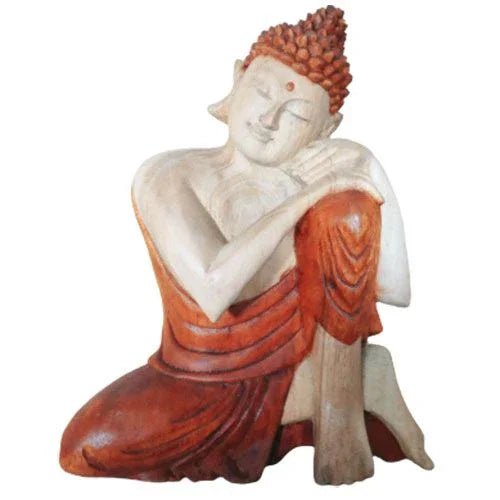 Statue de Bouddha en bois de Suar – 25 cm – Pensif - Karmic Artisan