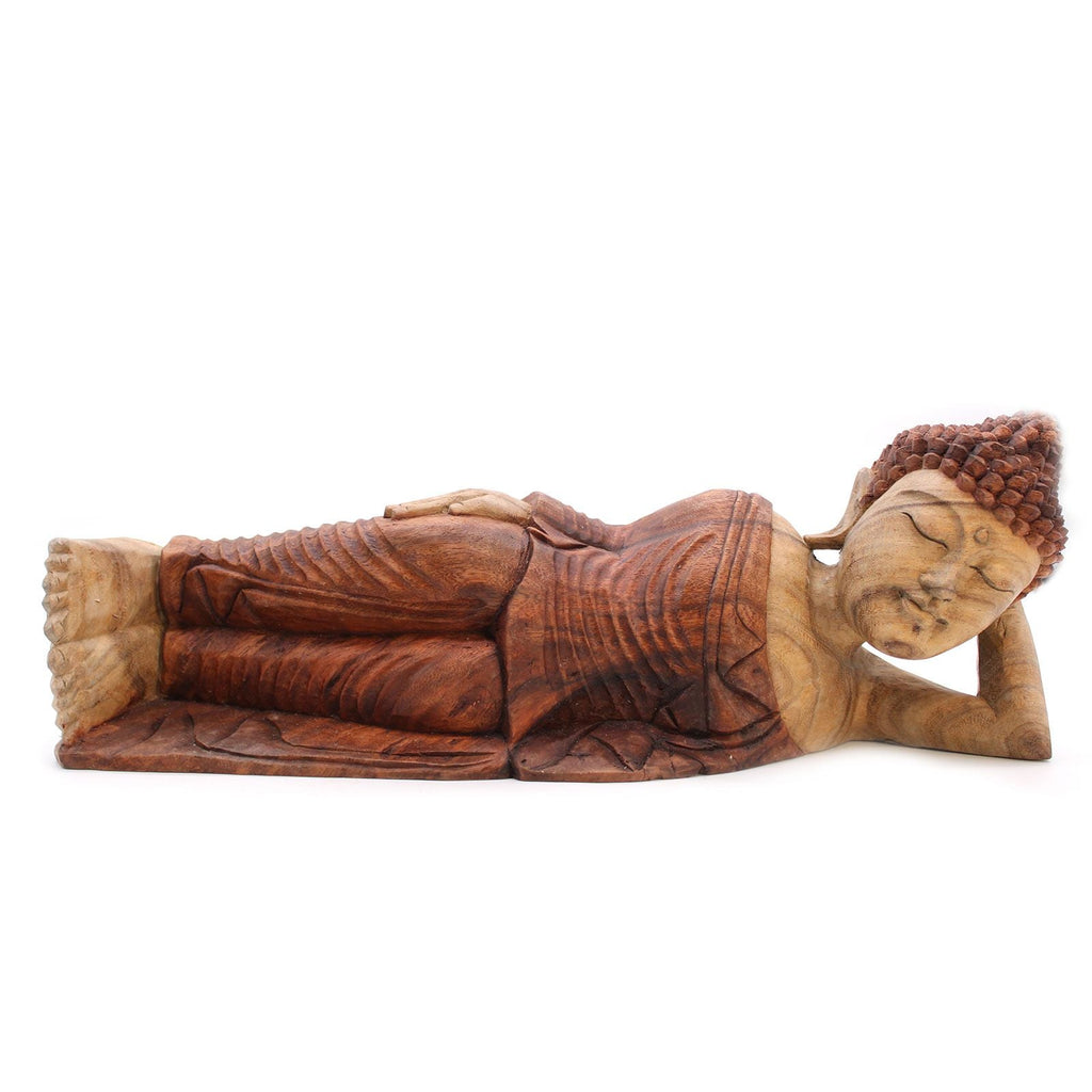 Statue de Bouddha en bois de Suar – 50 cm – Bouddha endormi - Karmic Artisan