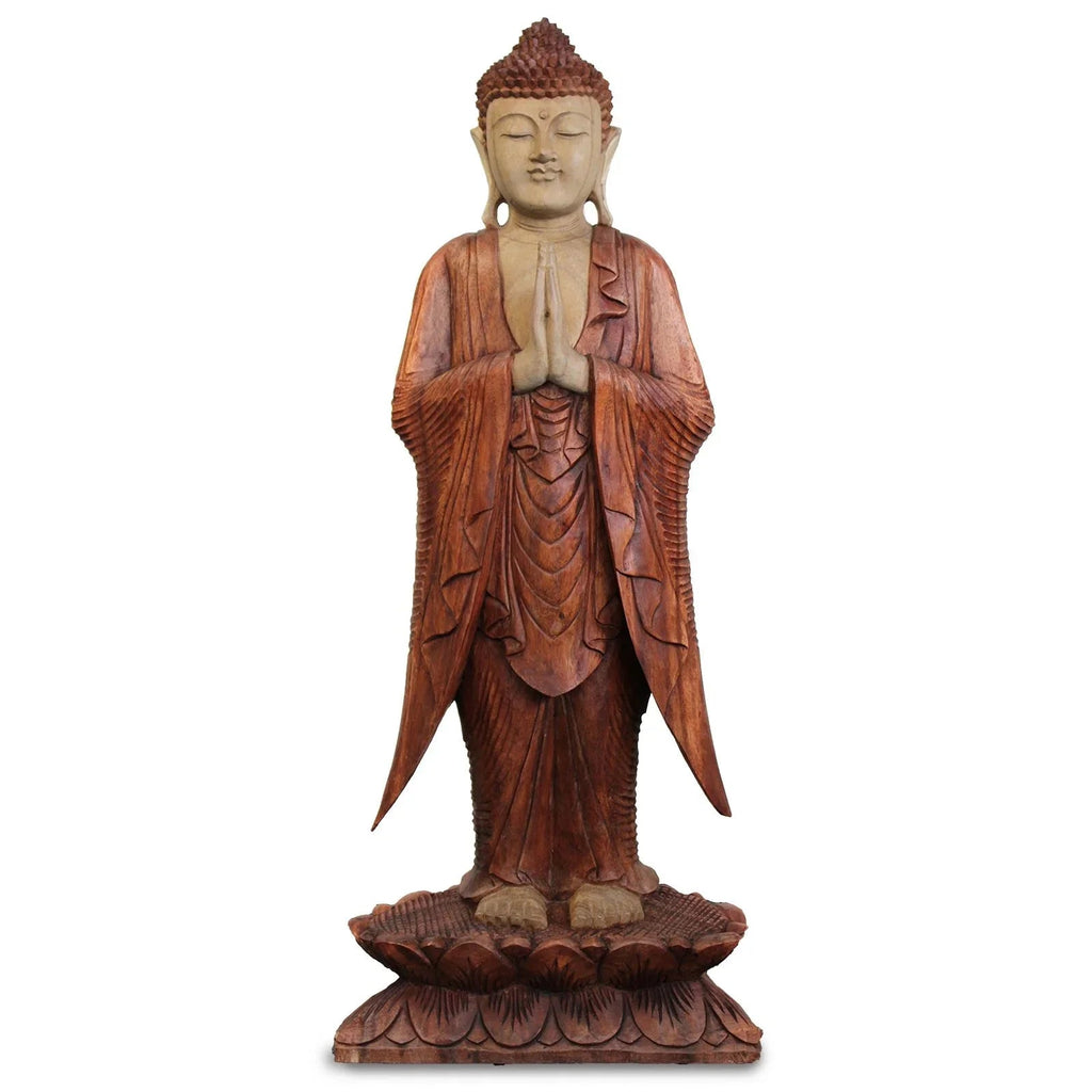 Statue de Bouddha sculptée à la main – 100 cm – Bouddha Namasté - Karmic Artisan