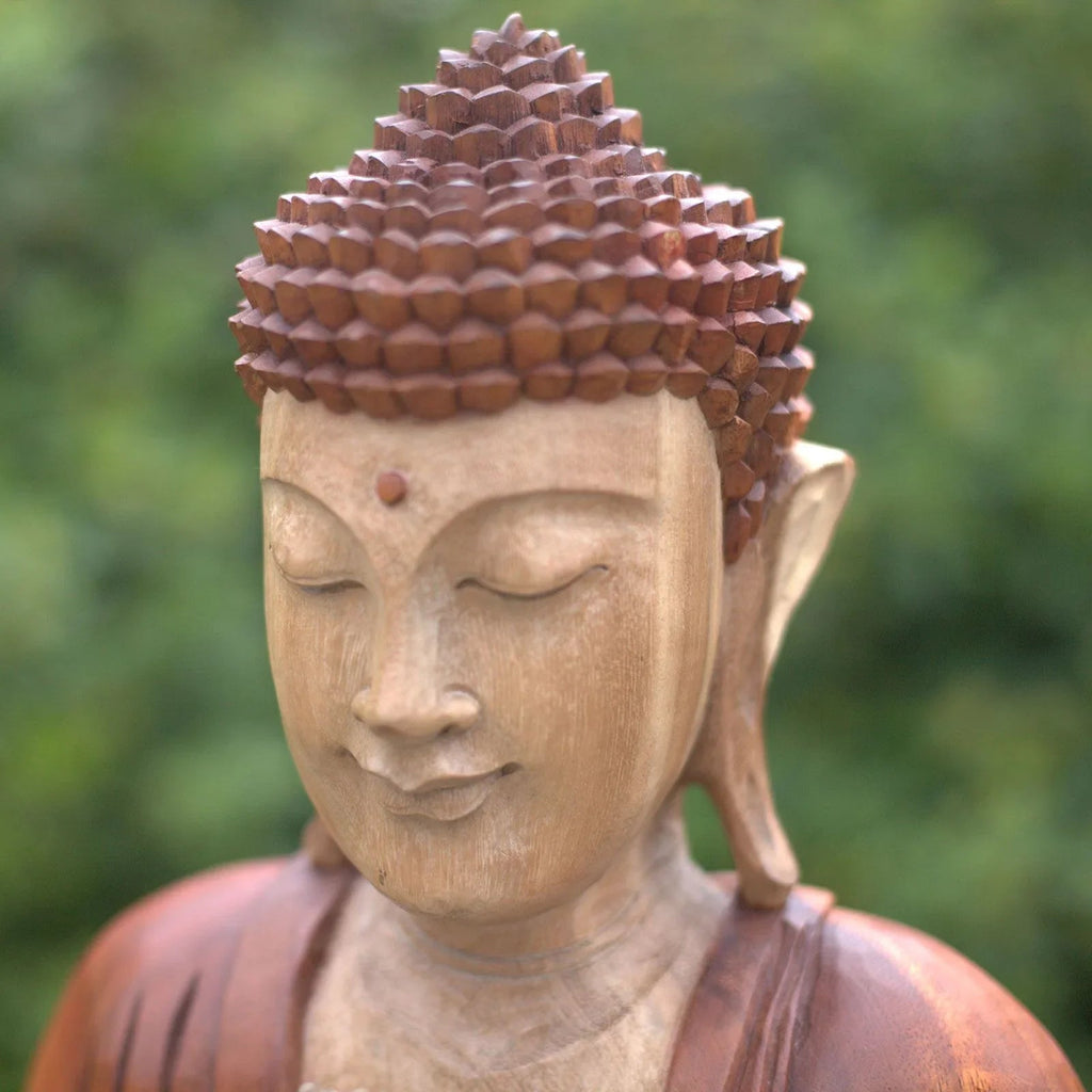 Statue de Bouddha sculptée à la main – 40 cm – Bouddha Mains vers le bas - Karmic Artisan