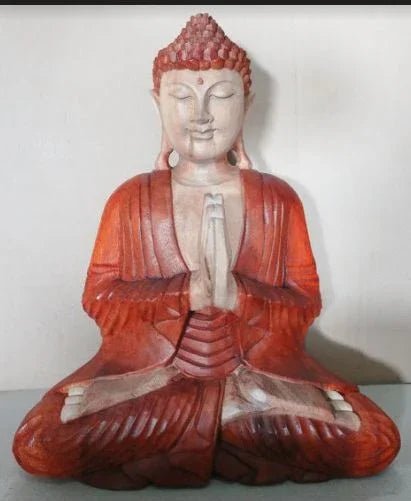 Statue de Bouddha sculptée à la main – 40 cm – Bouddha Namasté - Karmic Artisan