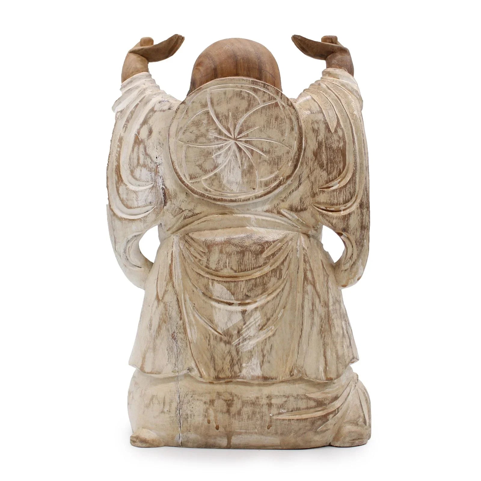 Statue de Bouddha sculptée à la main – 40 cm – Mains levées – Blanchie - Karmic Artisan